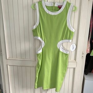 STAUD Lime and White Cutout Dress